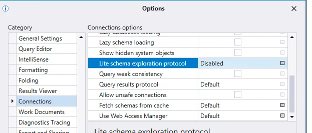 Lite Schema Exploration Setting